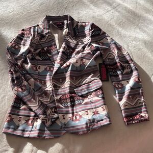 Tribal-Pattern Blazer Jacket - Pink Multi